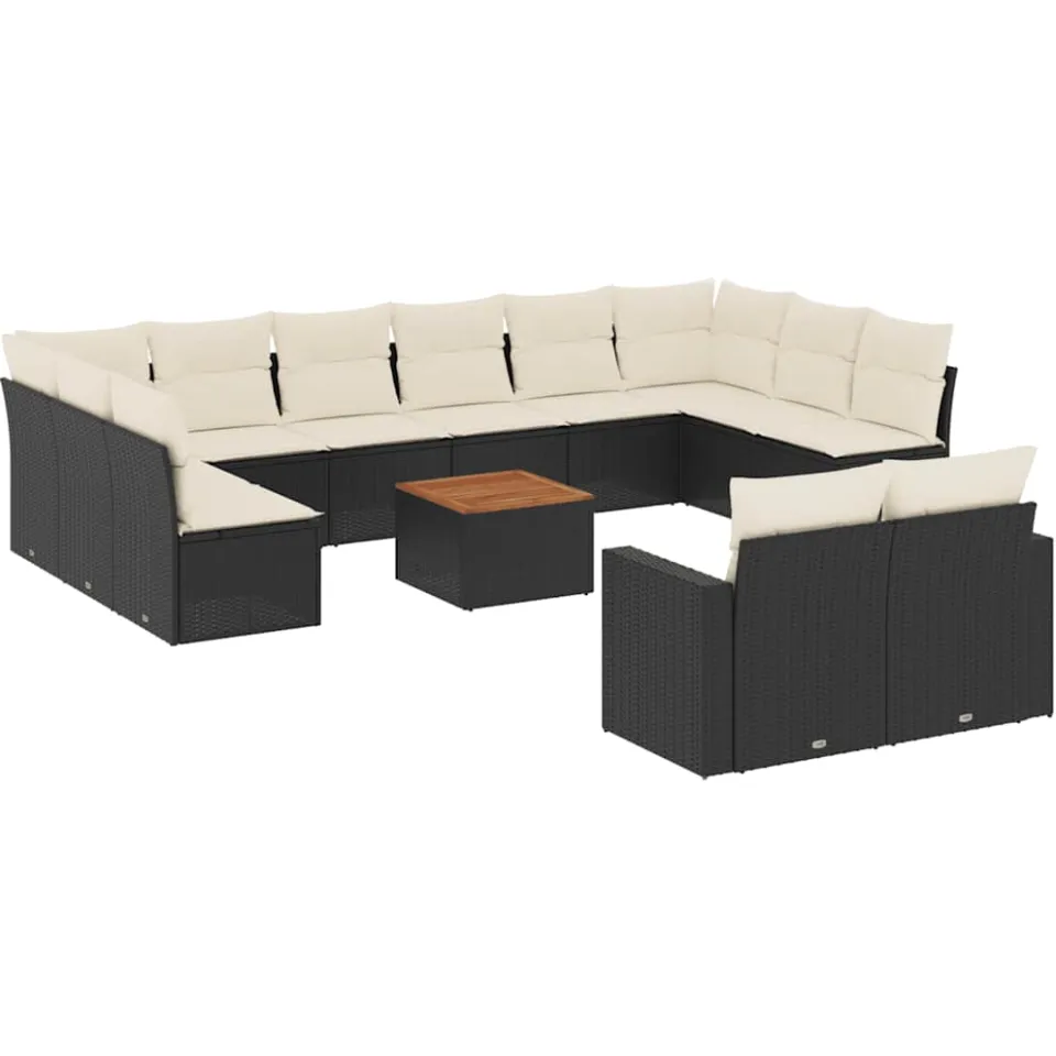 vidaXL 13-delige Loungeset met kussens poly rattan zwart, foto 3