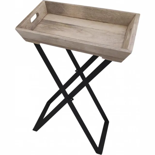 Lesliliving Houten bijzettafel/dienblad op poten 65 cm - Dranken/eten serveren - Serveerbladen/dienbladen met poten