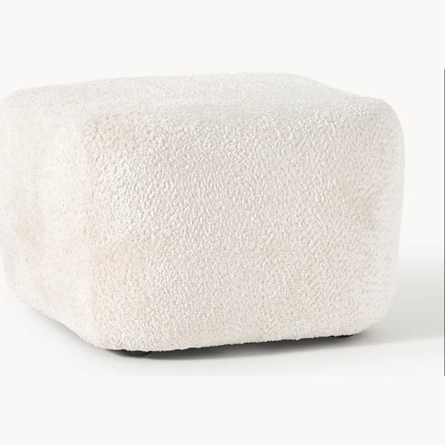 Westwing Collection Voetenbank Wolke van teddy-bouclé Wit