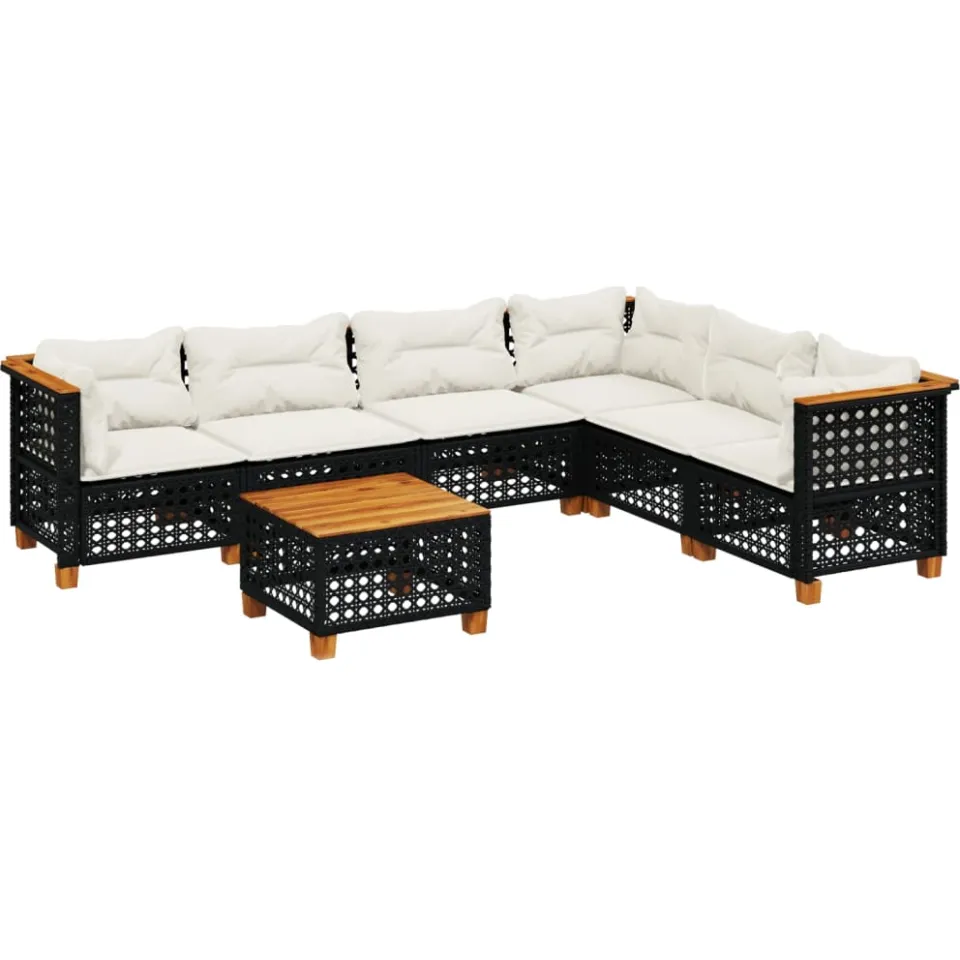 vidaXL 7-delige Loungeset met kussens poly rattan zwart
