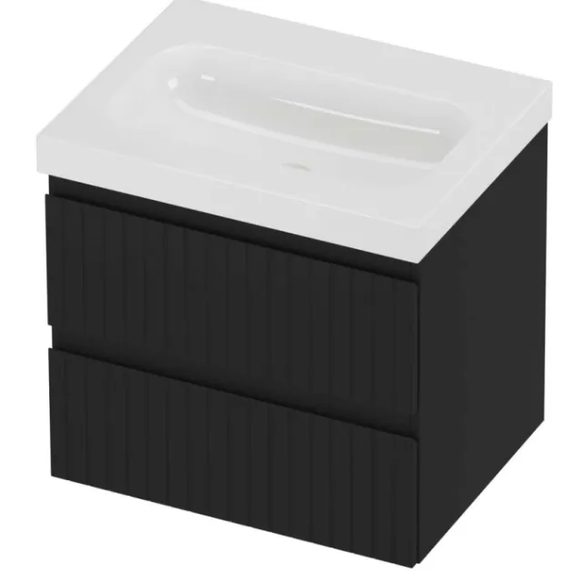 Proline Haga Badmeubelset Polystone Mezza Gefreesd 60x46x58 cm Glans Wit Mat Zwart