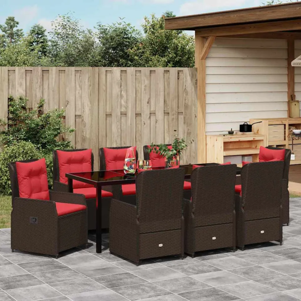vidaXL Tuin Eetset 9 st Bruin Poly riet, foto 3