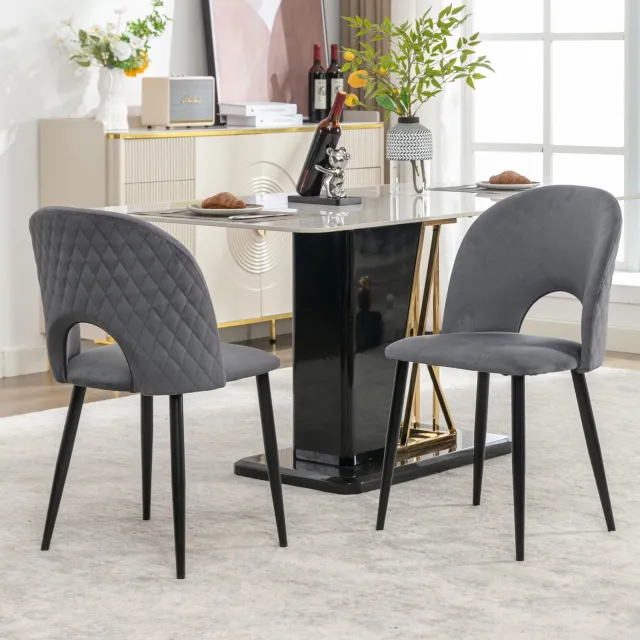 Merax Eetkamerstoelen - 2 stuks - zachte gestoffeerde stoelen met een rugleuning in ruitenpatroon - verstelbare poten - grijs