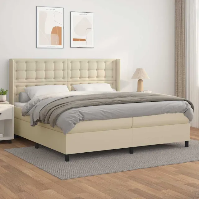 vidaXL Boxspring met matras kunstleer crèmekleurig 200x200 cm
