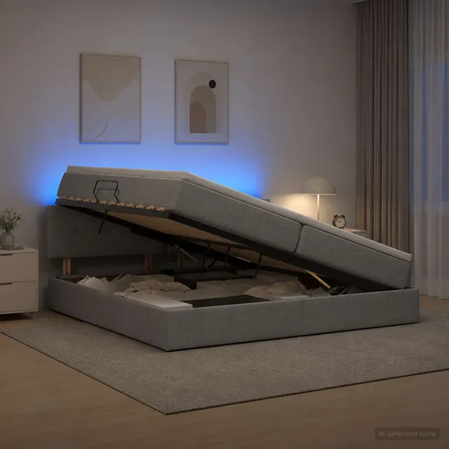 vidaXL LED Opslagbed met Matras Lichtgrijs 200 x 200 cm Stof