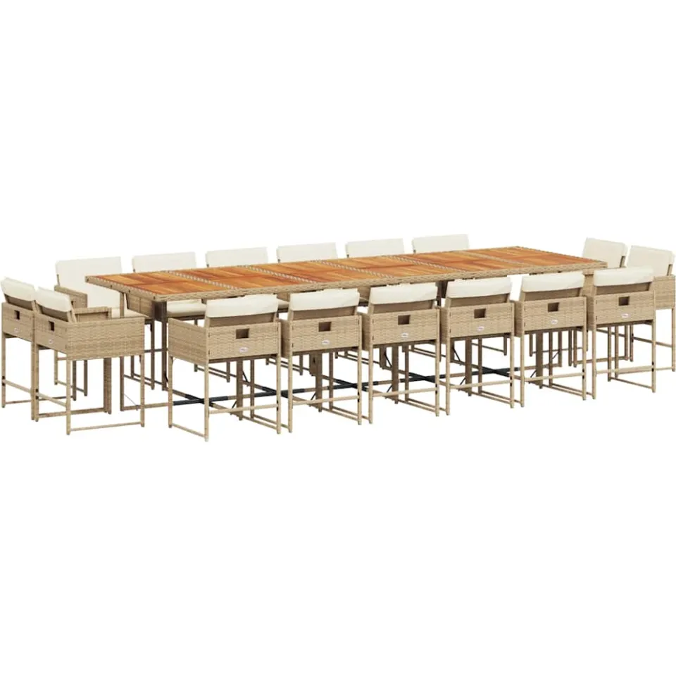 vidaXL 17-delige Tuinset met kussens poly rattan beige