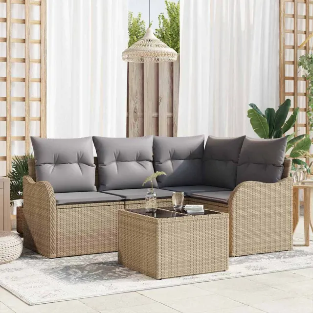 vidaXL Tuin Sofa Set 5 st Zwart poly rattan, foto 2
