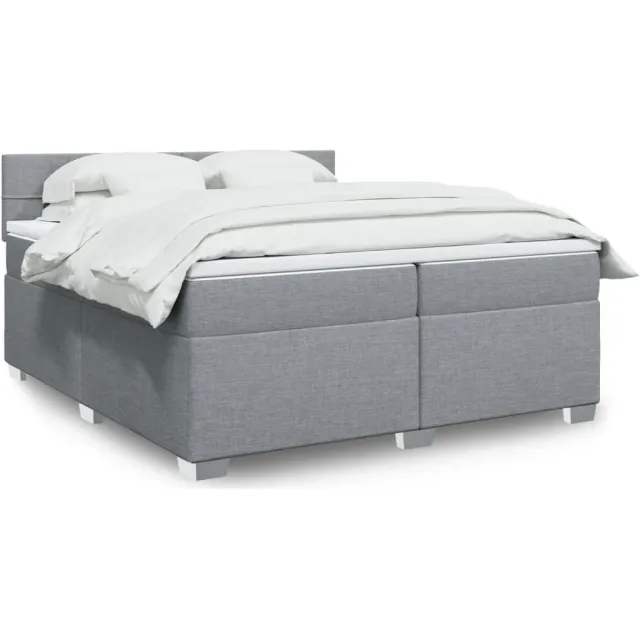 vidaXL Boxspring met matras stof lichtgrijs 200x200 cm grijs