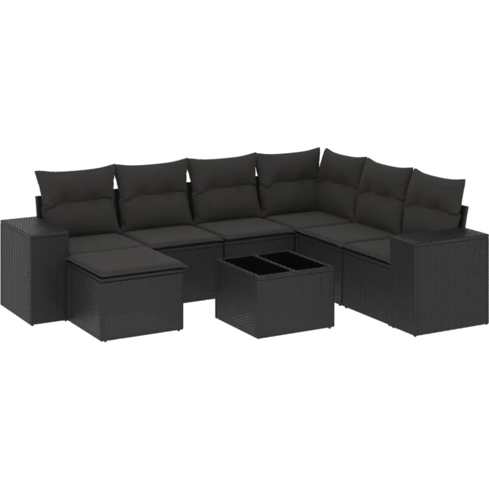 vidaXL 8-delige Loungeset met kussens poly rattan zwart, foto 3