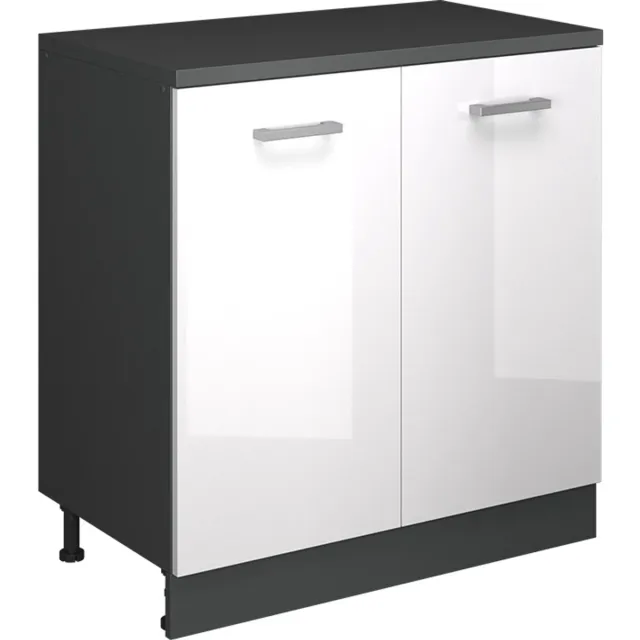 Vicco Keukenkast voor schuine wand R-Line, Wit Hoogglans, 80 cm zonder schuine kant met 2 deuren Wit Hoogglans/Antraciet