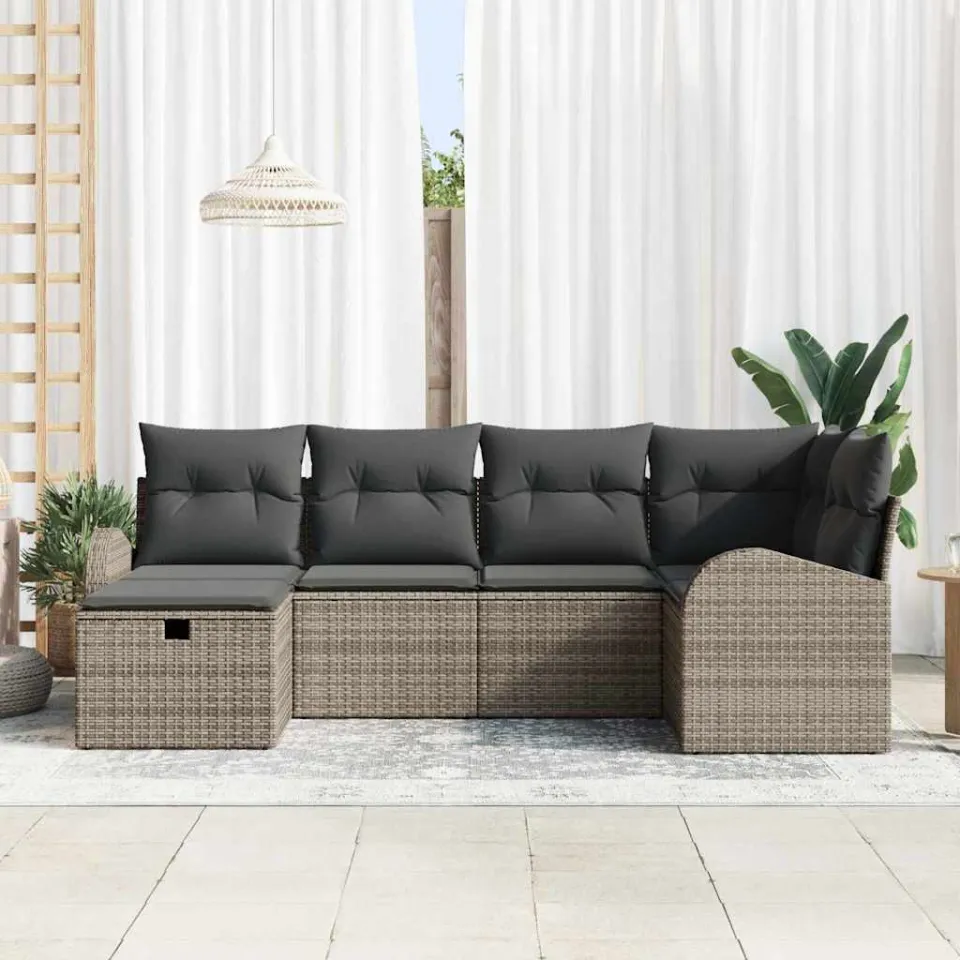 vidaXL Tuin Sofa Set 6 st Grijs poly rattan, foto 3