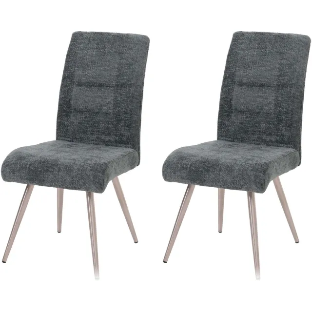 MCW Set van 2 eetkamerstoelen MCW-G55, keukenstoel met rugleuning, geborsteld roestvrij staal, stof/textiel chenille ~ blauwgroen