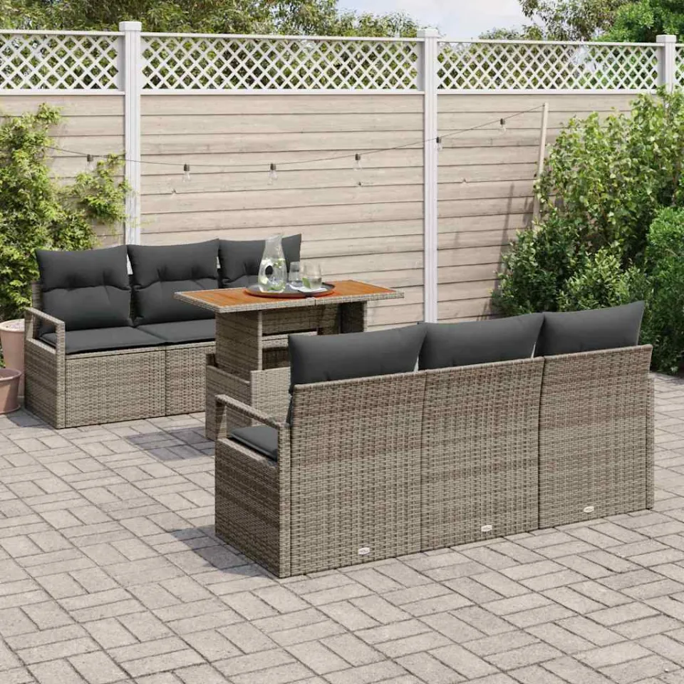 vidaXL Tuin Sofa Set 7 st Grijs Poly riet, foto 3