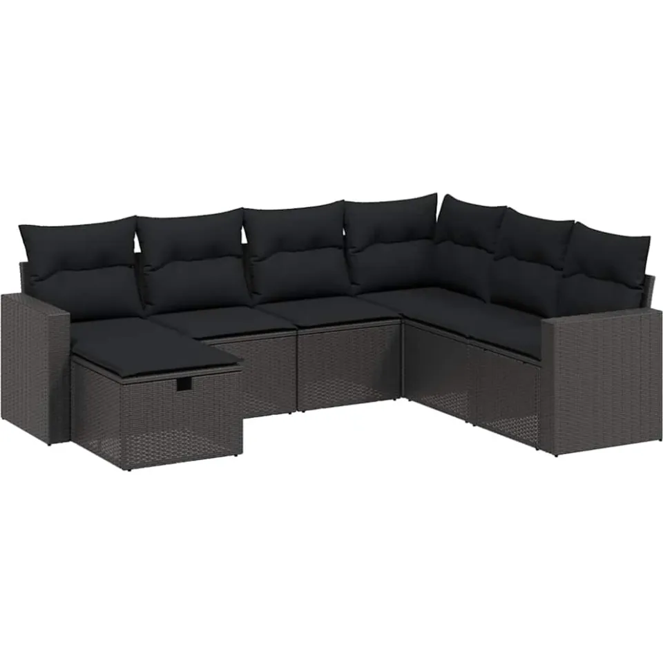 vidaXL 7-delige Loungeset met kussens poly rattan zwart