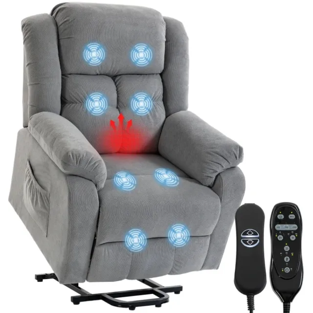 GranMaison Massagestoel - Relaxfauteuil - Zetel - Sta op stoel elektrisch - Stof - 1 persoons - Met armleuning - Zeer comfortabel - Elektrisch - Lichtgrijs