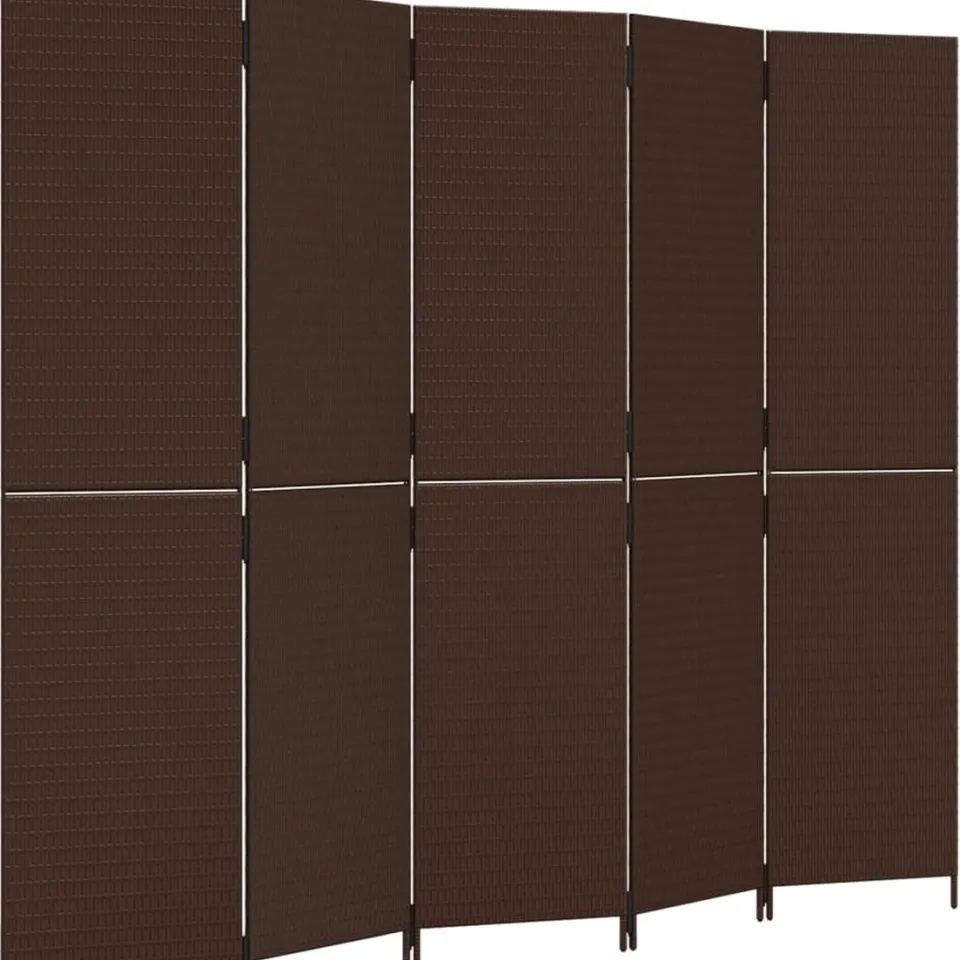 vidaXL Kamerscherm 5 panelen poly rattan bruin, foto 3