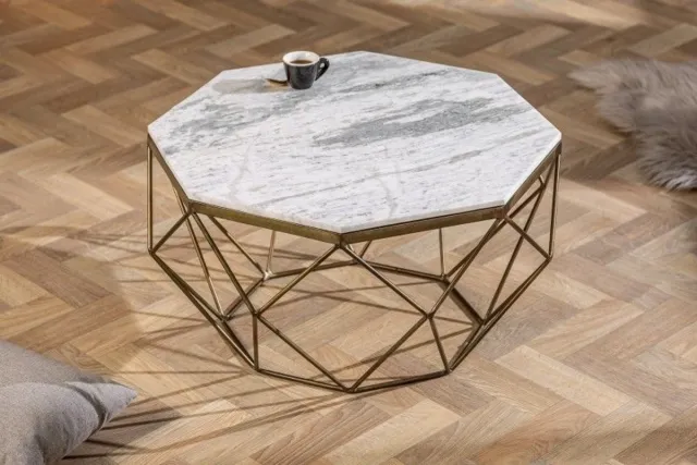 Invicta Interior Elegante salontafel DIAMOND 70cm wit messing met marmeren blad - 40393
