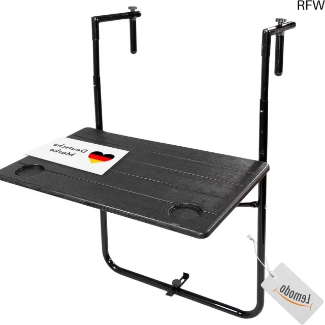 RFWR Inklapbare Balkonhangtafel - 3-voudig in Hoogte Verstelbare Klaptafel voor Balkonleuningen - Weerbestendige Hangtafel 60x35 cm Zwart