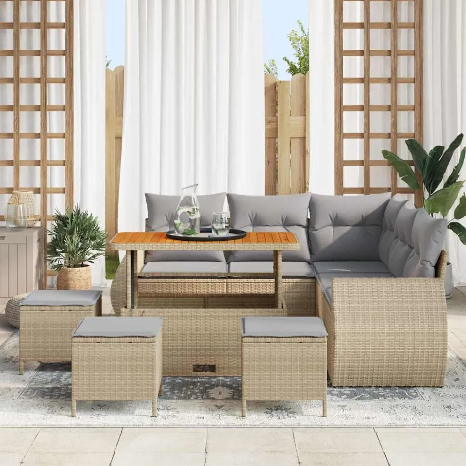 vidaXL Tuinbankenset 9 st Beige poly rattan, foto 2
