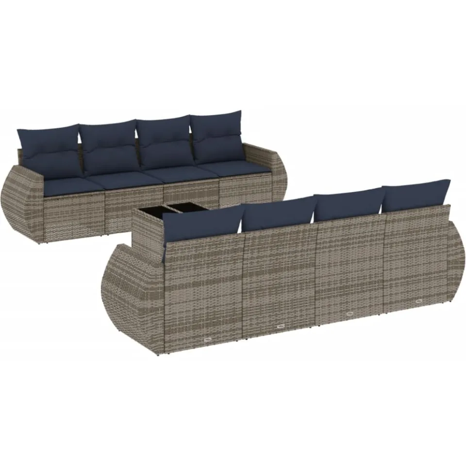 vidaXL 9-delige tuinbankset met kussens, grijs polyrotan, foto 3