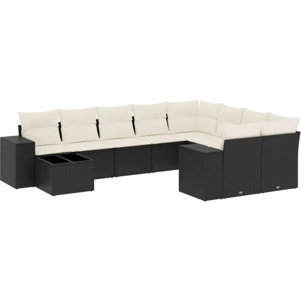 vidaXL 10-delige Loungeset met kussens poly rattan zwart, foto 3