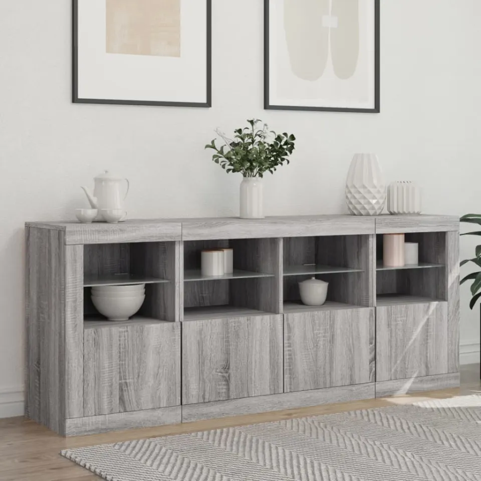 vidaXL Dressoir met LED-verlichting 163x37x67 cm grijs sonoma eiken, foto 3