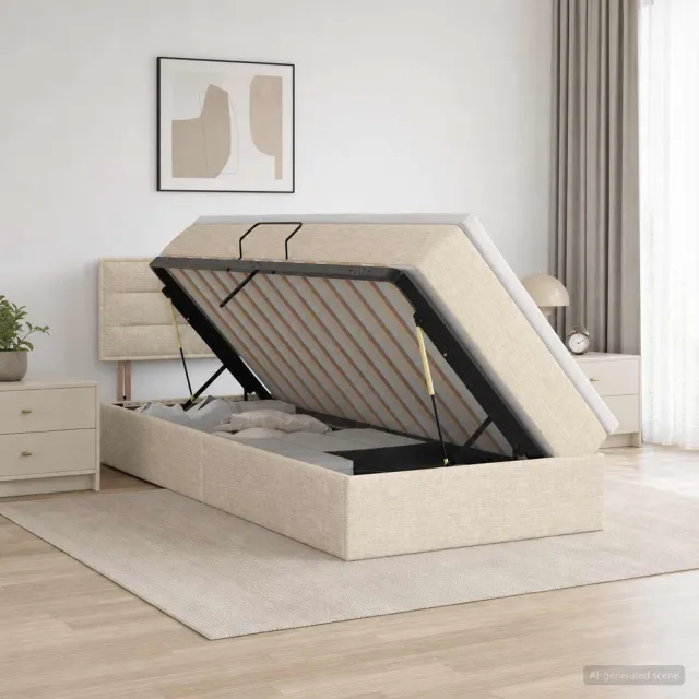 vidaXL LED Opslagbed met Matras Crèmekleurig 90 x 200 cm Stof