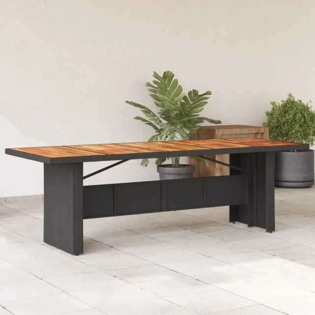 vidaXL Tuintafel met acaciahouten blad 240x90x75 cm poly rattan zwart, foto 2