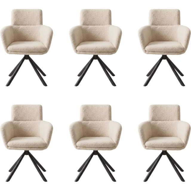 Fino Modo Eetkamerstoel - Vero Crema - Teddy Stof - Wit – Set van 2- Set van 4 - Set van 6 | Eetkamerstoel met Rugleuning | Zwart Metalen Frame | Woonkamer Stoel Crème