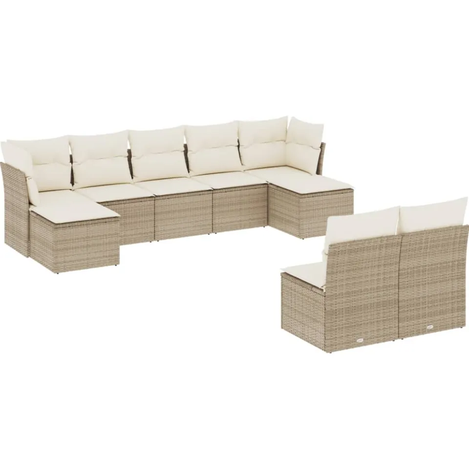 vidaXL 9-delige Loungeset met kussens poly rattan beige, foto 3