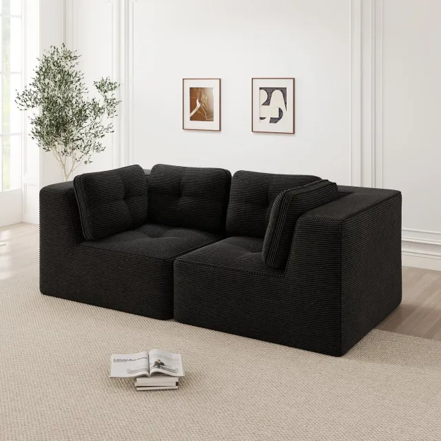 Wishdor Modulaire Hoekbank - Frameloos En Flexibel - Modern - Woonkamer - Ribstof - Zwart
