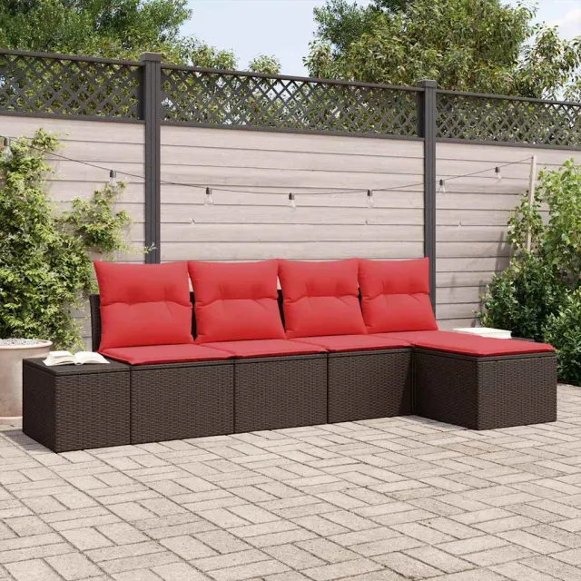 vidaXL Tuin Sofa Set 5 st Bruin en Rood poly rattan, foto 2