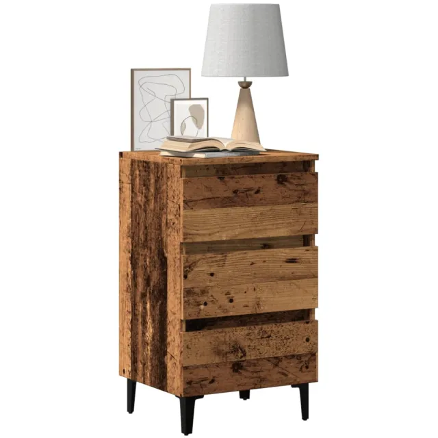 vidaXL Nachtkastje met metalen poten 40x35x69 cm oud houtkleurig bruin, foto 2