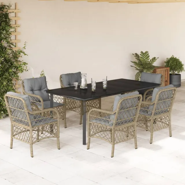 vidaXL 7-delige Tuinset met kussens poly rattan gemengd beige, foto 2