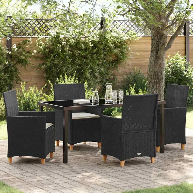 vidaXL Tuin eettafelset 5 st Zwart poly rattan