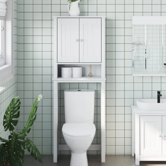 vidaXL Toiletmeubel BERG 60x27x164,5 cm massief hout wit, foto 2