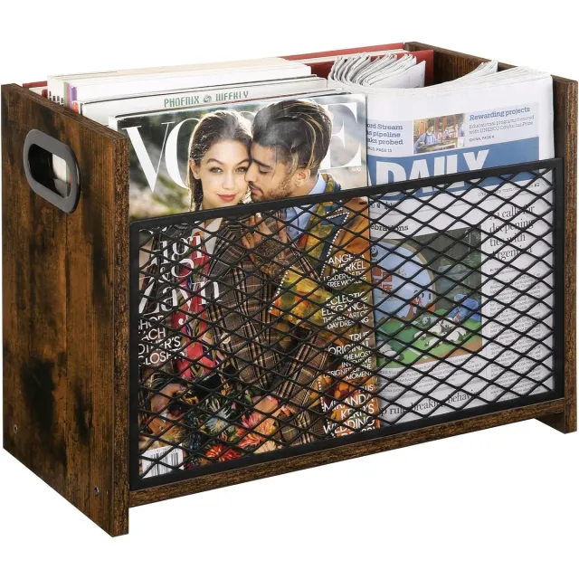 Signature Home Tijdschriftenhouder – Tijdschriftenrek met XL Vakken – Lectuurbak & Krantenbak – Magazinehouder voor Tijdschriften, Boeken en Documenten – HOUT Bruin/Zwart – 22 x 41 x 30 cm Bruin - Zwart