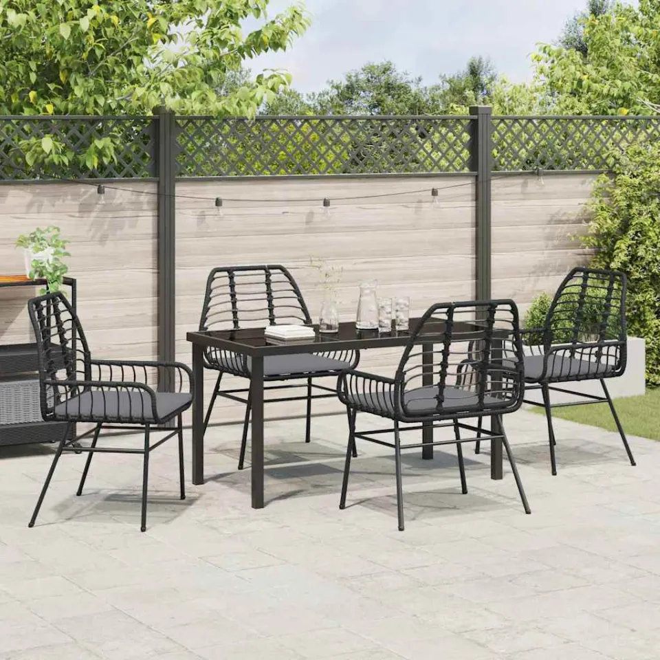 vidaXL Tuin eettafelset 5 st Zwart poly rattan, foto 3