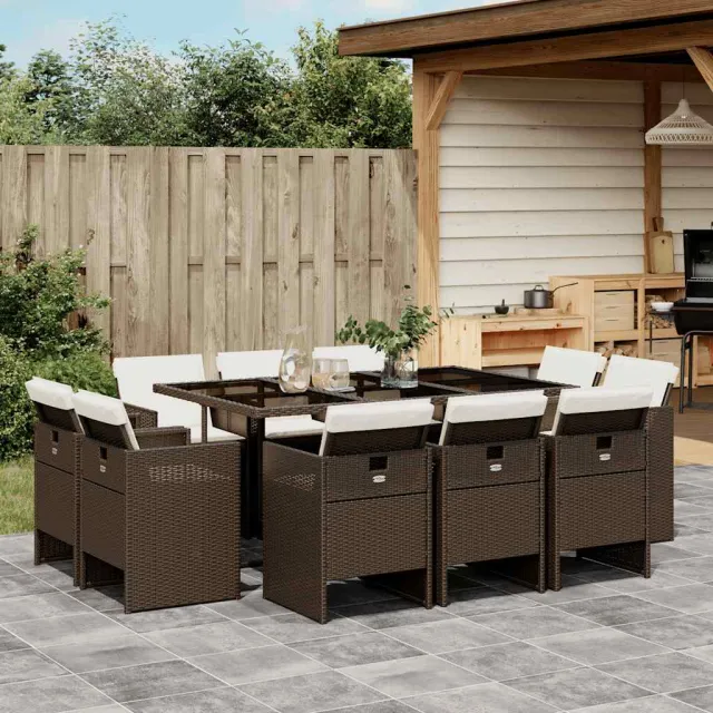 vidaXL 11-delige Tuinset met kussens poly rattan bruin, foto 2