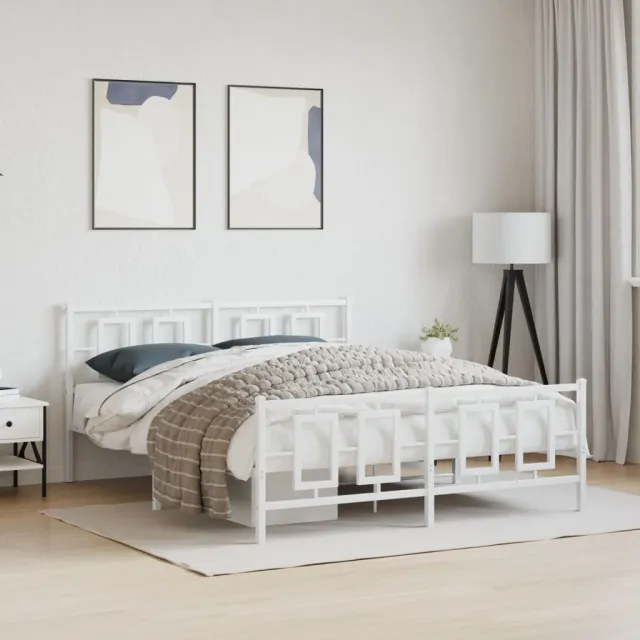 vidaXL Bedframe met hoofd- en voeteneinde metaal wit 150x200 cm