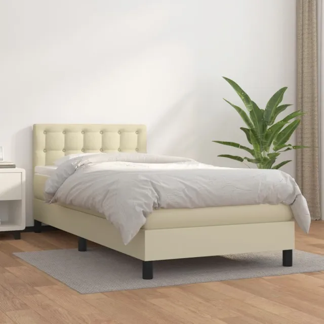 vidaXL Boxspring met matras kunstleer crèmekleurig 90x200 cm