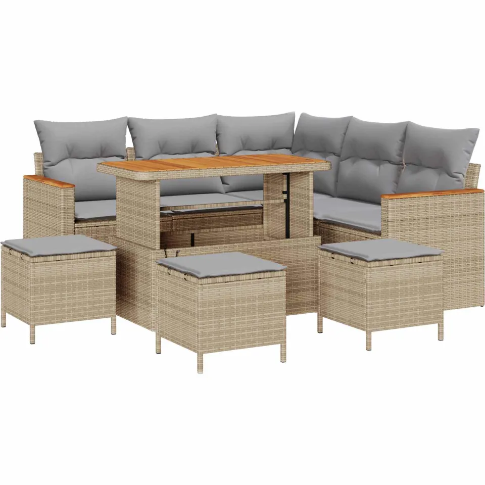vidaXL Tuinbankenset 9 st Beige poly rattan