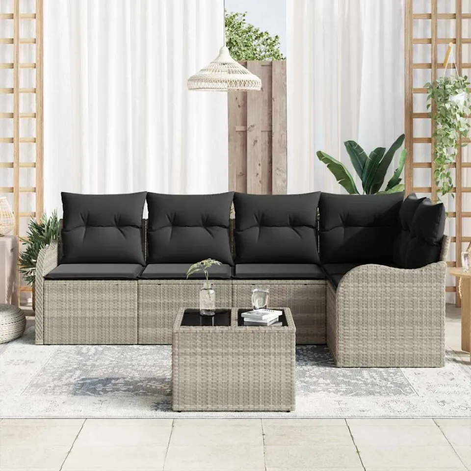 vidaXL Tuin Sofa Set 6 st Lichtgrijs poly rattan, foto 3