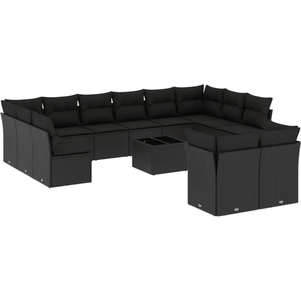 vidaXL 13-delige Loungeset met kussens poly rattan zwart, foto 4