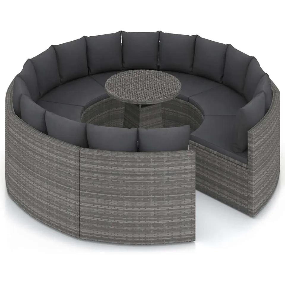 vidaXL 9-delige Loungeset met kussens poly rattan grijs