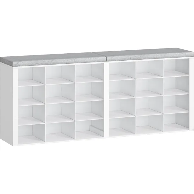 HILINSIE Schoenenbank, schoenenrek met zitvlak, schoenkast met zitbank, 24 vakken, ingangsbank met verstelbare legplanken voor woonkamer, slaapkamer, hal, Wit-Grijs wit-lichtgrijs