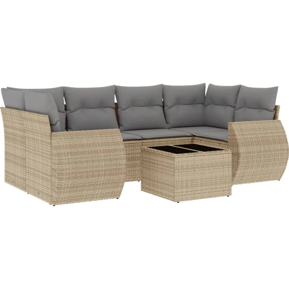 vidaXL 7-delige Loungeset met kussens poly rattan beige