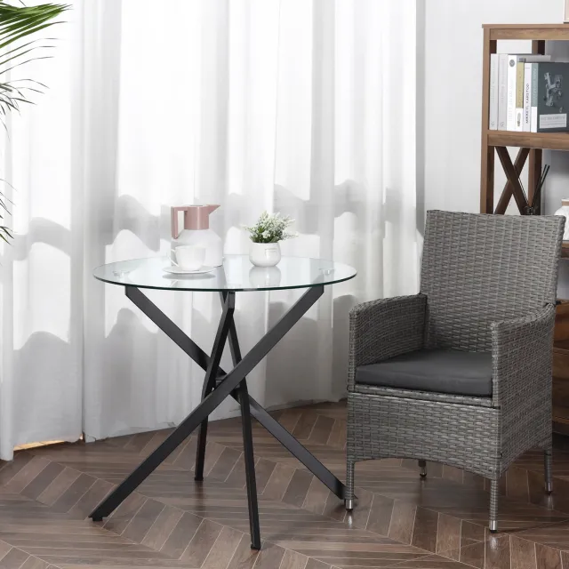 MODENUIT Bijzettafel - Ronde Geharde Glasplaat - Voor Woonkamer - Staal - 80x80x75 Cm - Zwart