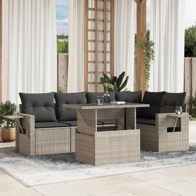 vidaXL 6-delige Loungeset met kussens poly rattan lichtgrijs grijs, foto 2