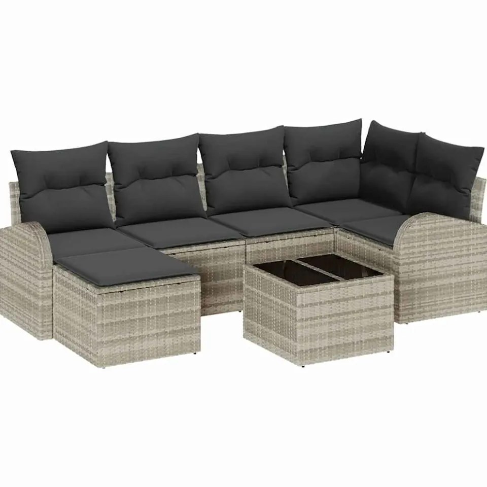 vidaXL Tuinbankenset 7 st Lichtgrijs poly rattan, foto 4
